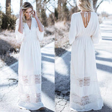 Load image into Gallery viewer, Bohemia V-Neck Stitching Lace Cover-Up Beach Dress