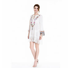 Load image into Gallery viewer, Embroidered Long Sleeve Tassel Beach Mini Dress