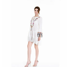 Load image into Gallery viewer, Embroidered Long Sleeve Tassel Beach Mini Dress