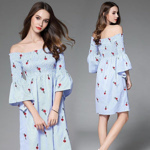 Off Shoulder Flower Embroidered New Casual Mini Dress