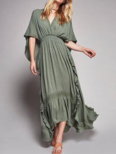 Load image into Gallery viewer, V Neck Short Sleeve High Waist Loose Maxi Dress