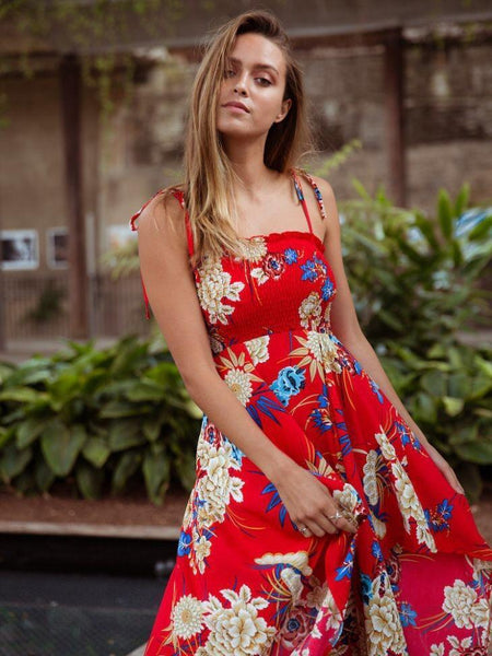 Print Spaghetti Strap Irregular Maxi Dress