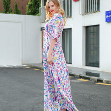 Load image into Gallery viewer, Elegant Printed V Neck Batwing Sleeve High Waist Maxi Long Dress