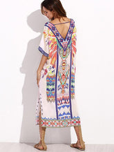 Load image into Gallery viewer, V-neckline Short Sleeves Maxi Print Bohemia Dress