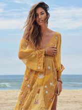 Load image into Gallery viewer, Embroidered V Neck Beach Maxi Dress