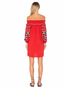 Fashion Embroidery Off-the shoulder Tassels Mini Dress