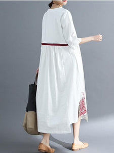 Embroidered Split Loose National Style Dress