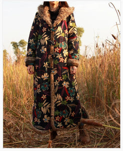 Folk Style Winter Artificial Fur Vintage Hooded Long Coat