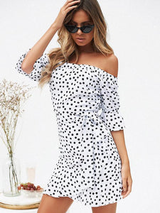 Off-the-shoulder Polka-dot Mini Dress