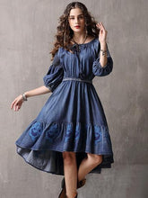 Load image into Gallery viewer, Denim Embroidery Irregular Sleeves Long Tail Dress