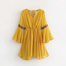 Load image into Gallery viewer, Yellow Backless Bohemia Beach Mini Dress