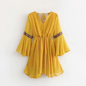 Yellow Backless Bohemia Beach Mini Dress