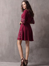 Load image into Gallery viewer, V-Neck Tie With Large Swing Skirt Vintage Embroidered Sleeve Dress