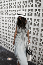 Load image into Gallery viewer, Solid Color V Neck Irregular Maxi Dress