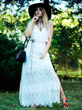 Load image into Gallery viewer, Summer Lace V-Neck Stitching Sling Sexy Backless Beach Dress
