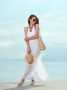 Summer Lace V-Neck Stitching Sling Sexy Backless Beach Dress