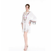 Load image into Gallery viewer, Embroidered Long Sleeve Tassel Beach Mini Dress