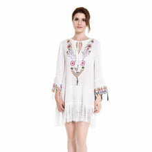 Load image into Gallery viewer, Embroidered Long Sleeve Tassel Beach Mini Dress