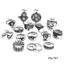 Load image into Gallery viewer, Heart-Shaped Flower Large Gemstone Crown Vintage Carved 16-Piece Set Ring