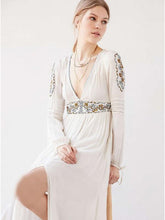 Load image into Gallery viewer, Bohemia Inwrought Long Sleeve V Neck Side Split Beach Long Dress