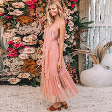 Load image into Gallery viewer, Boho Mesh Pink Ruffles 2 Pieces Sets Dress
