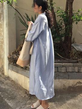 Lazy style shirt-style over-the-knee long-sleeved dress