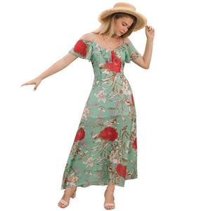 Casual Floral Chiffon Short Sleeve Slip Maxi Dress