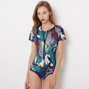Connected Surfing Suit Short Sleeve Women Swimming Suit Hot Spring Swimming Suit