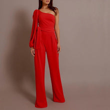 Load image into Gallery viewer, Solid Color One Shoulder Belted Jumpsuit Romper