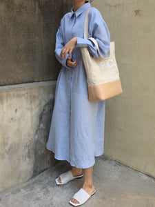 Lazy style shirt-style over-the-knee long-sleeved dress