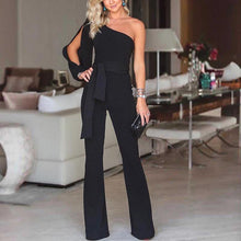 Load image into Gallery viewer, Solid Color One Shoulder Belted Jumpsuit Romper