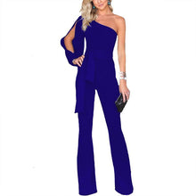 Load image into Gallery viewer, Solid Color One Shoulder Belted Jumpsuit Romper