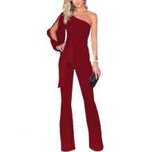 Load image into Gallery viewer, Solid Color One Shoulder Belted Jumpsuit Romper