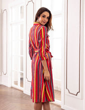Load image into Gallery viewer, 2018 Colorful Stripe Belted Casual Midi Dress