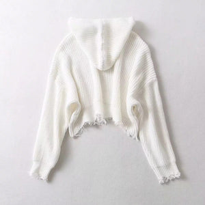 Autumn And Winter Coat Fashion Tassel Irregular Hooded Knit Sweater