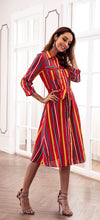 Load image into Gallery viewer, 2018 Colorful Stripe Belted Casual Midi Dress