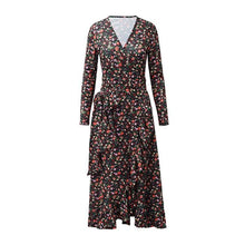 Load image into Gallery viewer, Spring And Summer V-Neck Small Floral Print Wrap Long-Sleeved Dress