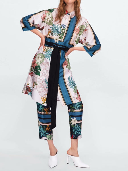 Print Belted Autumn Casual Dress