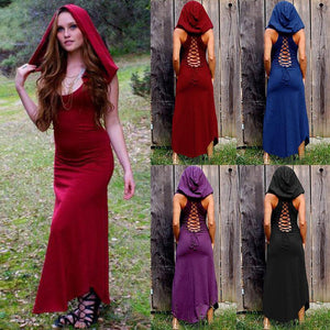 Halloween Hooded Sleeveless Round Neck Solid Color Retro Dress