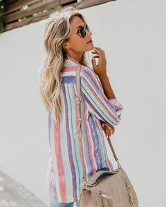 Fashion Colorful Striped Plus Size Long Sleeve Shirt