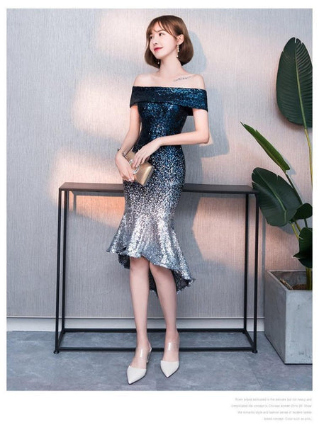 Elegant and elegant sequined fishtail slimming lady evening dress