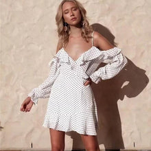 Load image into Gallery viewer, Sexy Deep V-neck Ruffled Sling Strapless Wave Print Dress