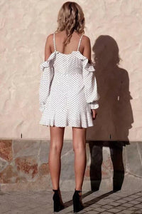 Sexy Deep V-neck Ruffled Sling Strapless Wave Print Dress