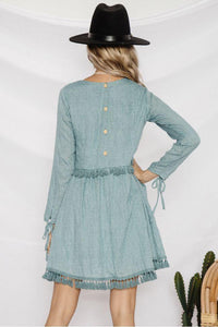 Solid Color Long Sleeve Tassel Mini Dress