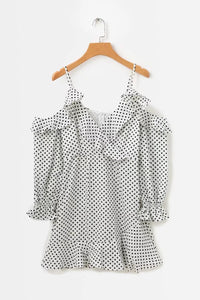 Sexy Deep V-neck Ruffled Sling Strapless Wave Print Dress