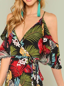 Bohemia V-Neck Off-the-shoulder Printed Maxi Dress