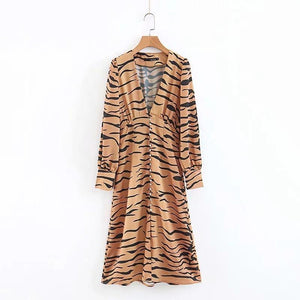 Autumn Deep V-neck Long Sleeve Single-Breasted Cardigan Maxi Dress
