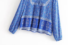 Load image into Gallery viewer, Print V Neck Long Sleeve Boho T Shirt