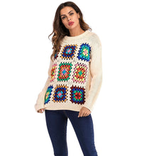 Load image into Gallery viewer, Boho Handmade Square Pattern Knit Stiching Sweater