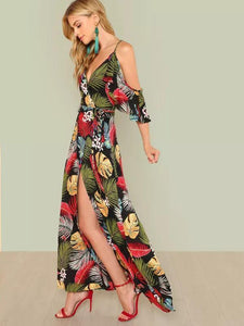 Bohemia V-Neck Off-the-shoulder Printed Maxi Dress